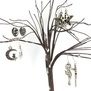 Cat On Moon–Flower–Star–Seahorse Silver Earrings
